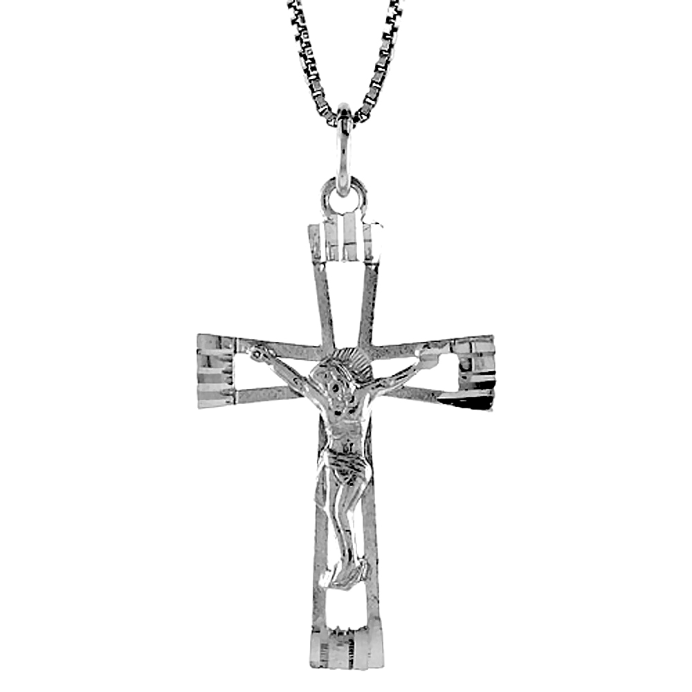 Sterling Silver Crucifix Pendant, 1 3/8 inch 