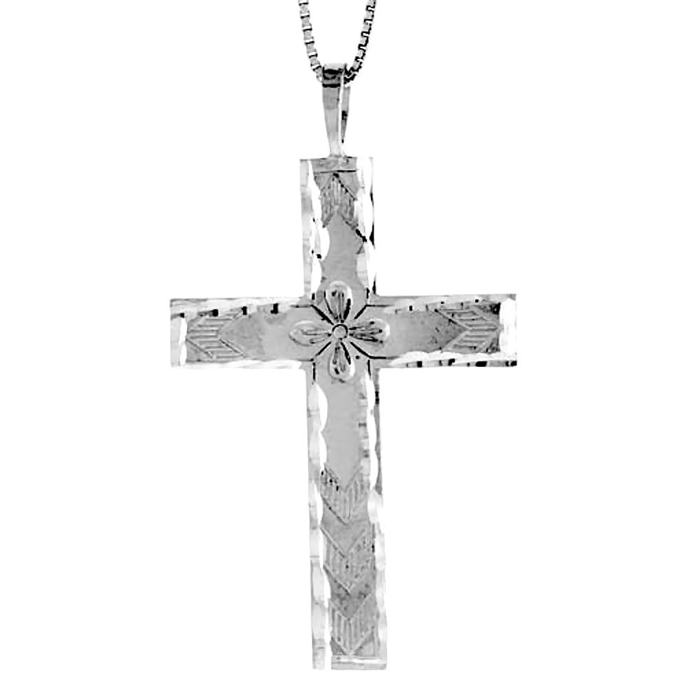 Sterling Silver Large Cross Pendant, 1 3/4 inch