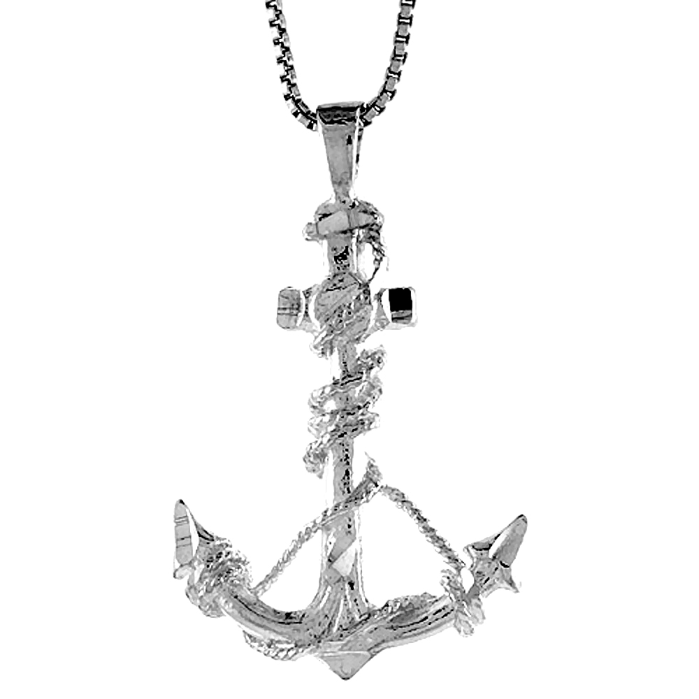 Sterling Silver Anchor Pendant, 1 1/16 inch