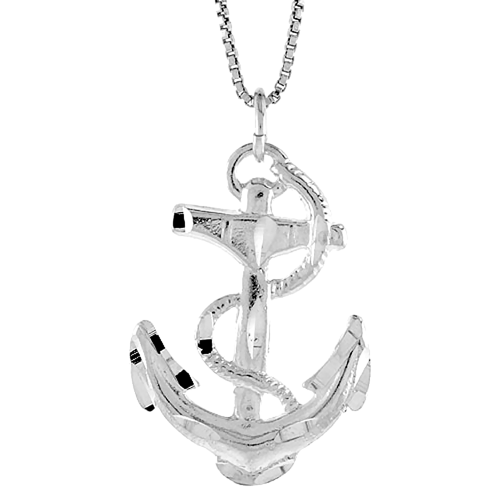Sterling Silver Anchor Pendant, 1 1/16 inch 