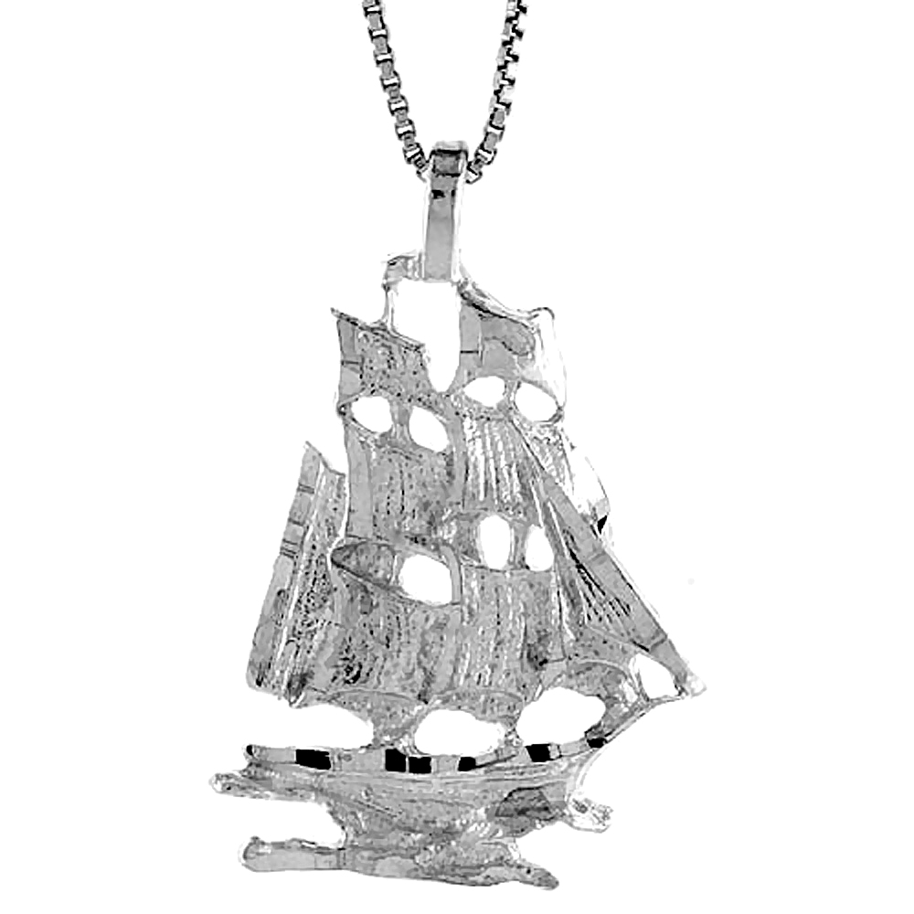 Sterling Silver Tall Ship Pendant, 1 1/16 inch 