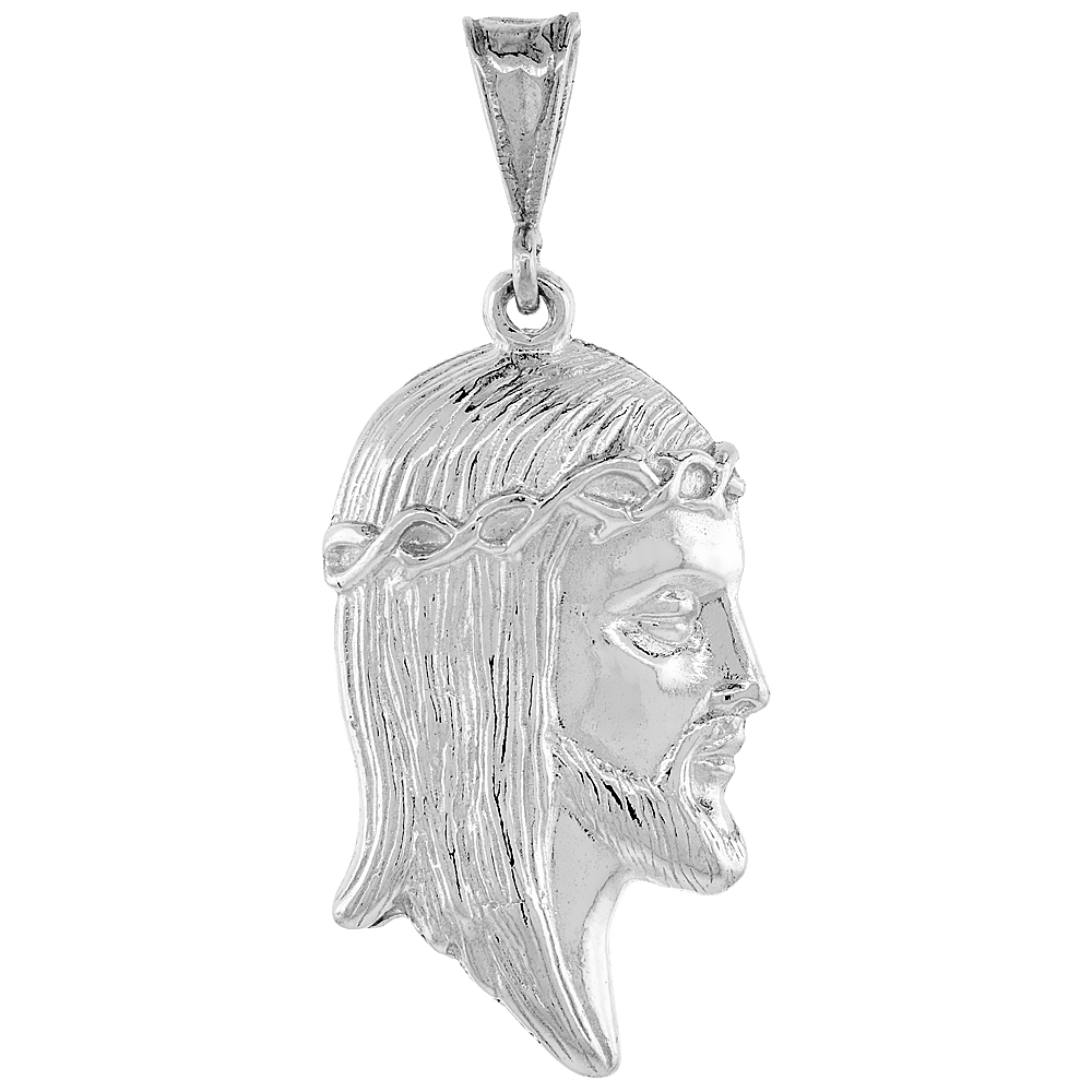 Sterling Silver Christ with Crown of Thorns Pendant, 1 1/2 inch 