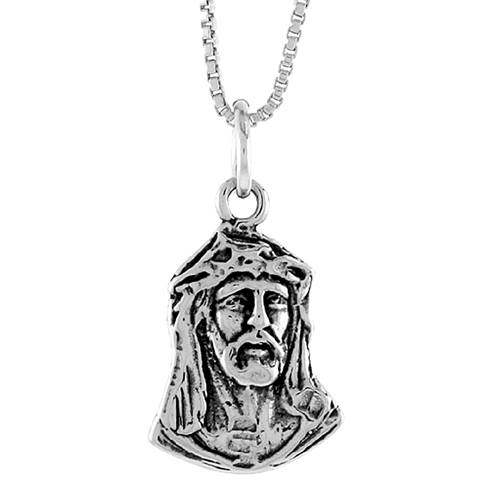 Sterling Silver Christ with Crown of Thorns Pendant, 3/4 inch 