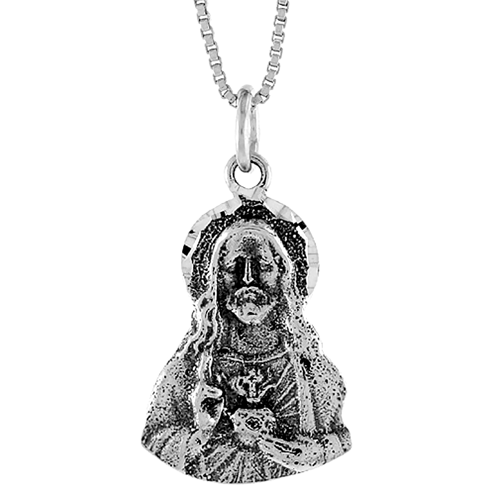 Sterling Silver Sacred Heart of Jesus Pendant, 1 inch 