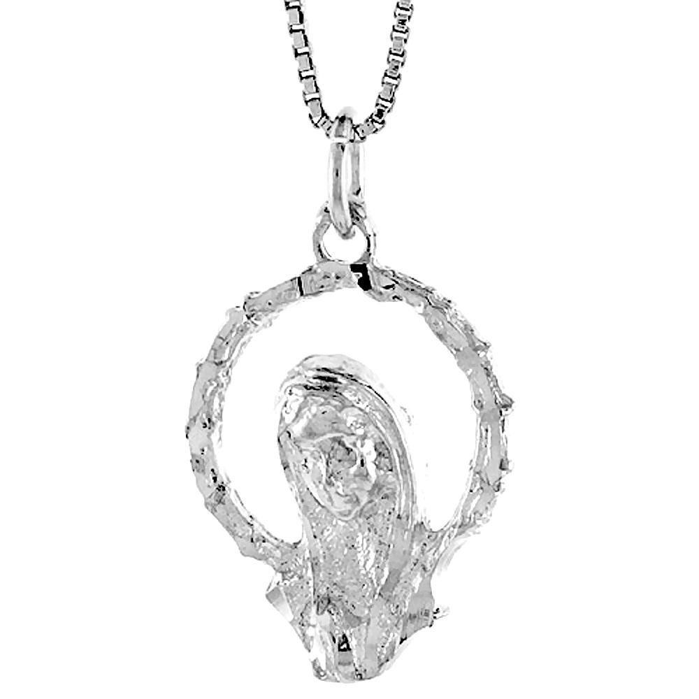 Sterling Silver Mother Mary Pendant, 7/8 inch 