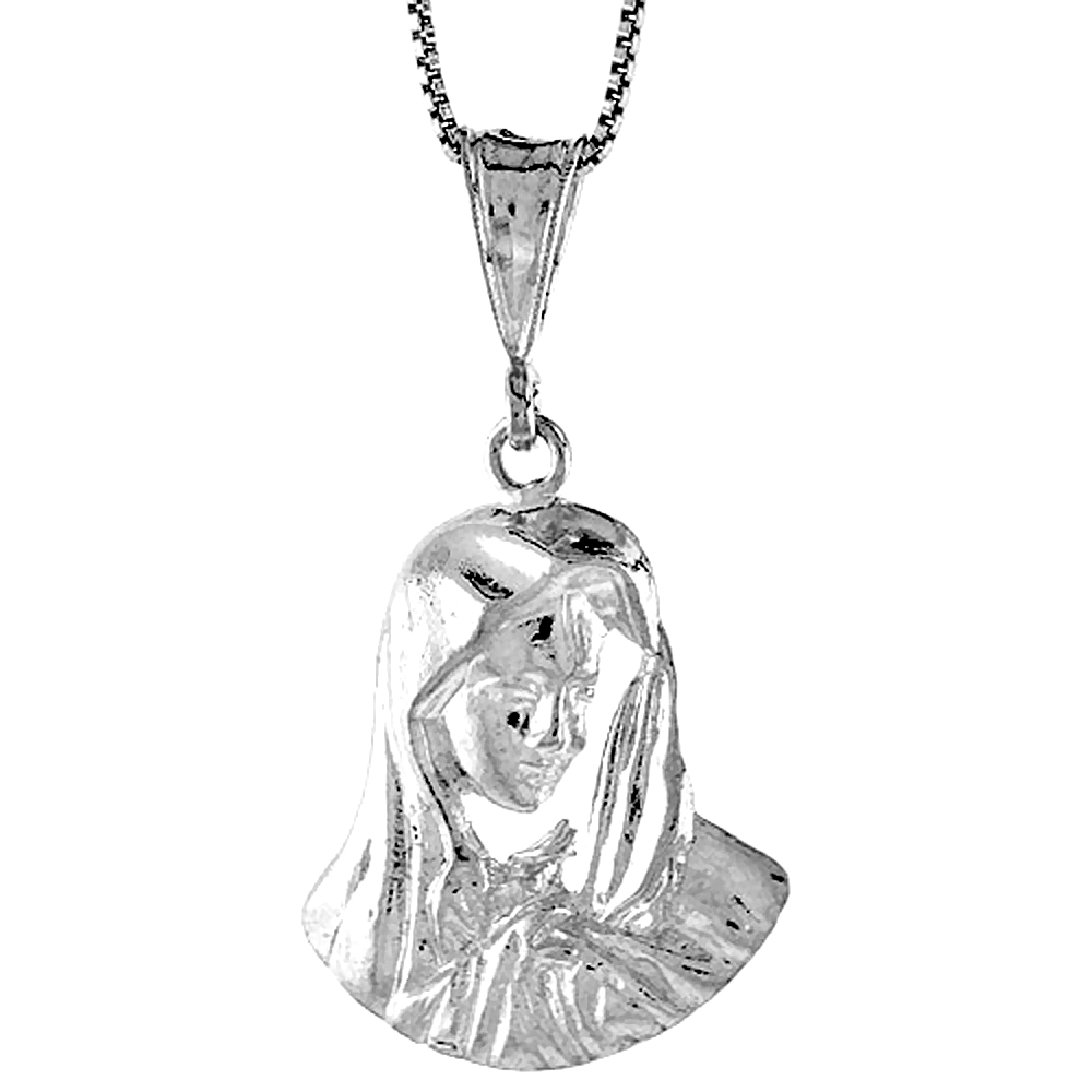 Sterling Silver Virgin Mary Pendant, 1 1/16 inch 