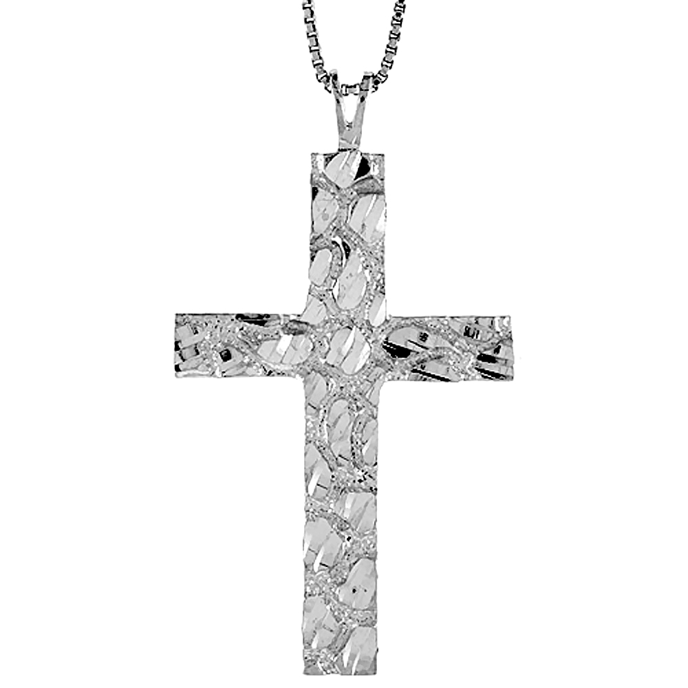 Sterling Silver Nugget Cross Pendant, 1 3/4 inch