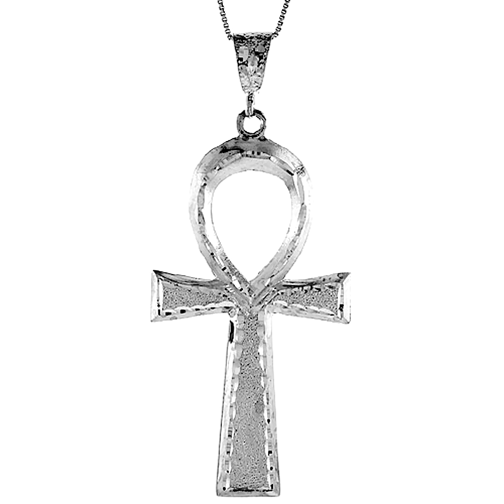 Sterling Silver Large Egyptian Ankh Pendant, 2 1 inch 