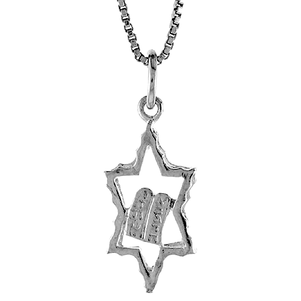 Sterling Silver Star of David w/ Torah Pendant, 7/8 inch 