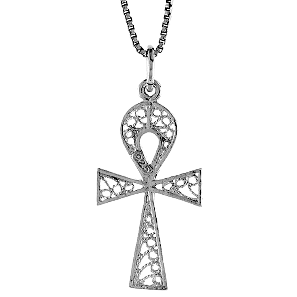 Sterling Silver Filigree Egyptian Ankh Pendant, 1 1/16 inch