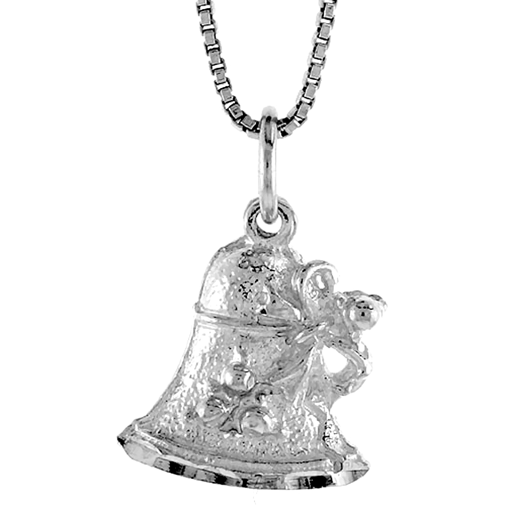 Sterling Silver Christmas Bell Pendant, 5/8 inch 