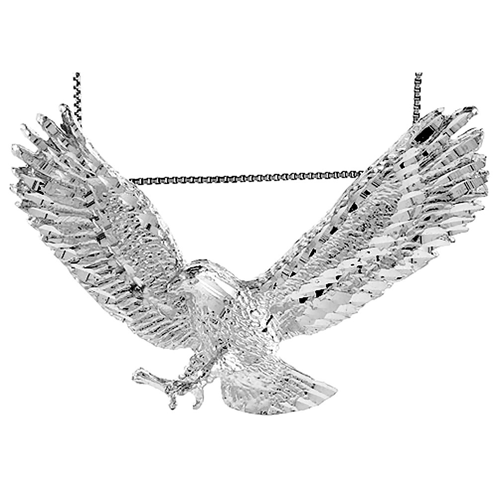 Sterling Silver Large Eagle Pendant, 2 1/2 inch wide