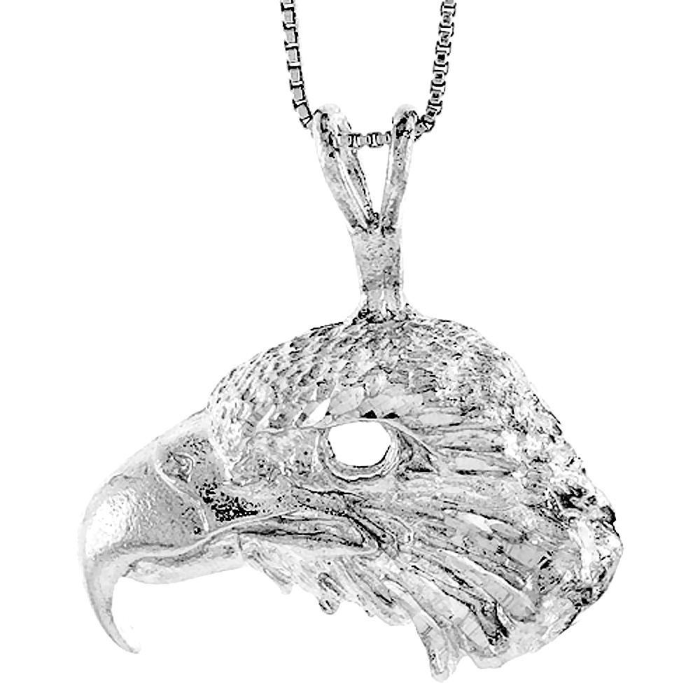 Sterling Silver Large Eagle Head Pendant, 1 inch 