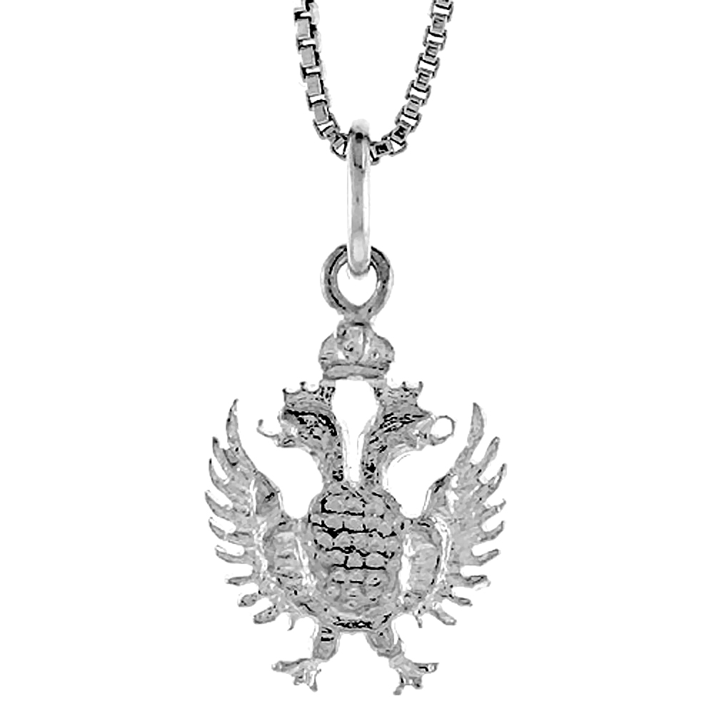 Sterling Silver 2-Headed Eagle Pendant, 3/4 inch 