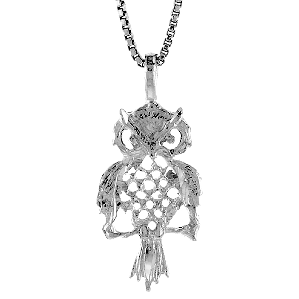 Sterling Silver Owl Pendant, 3/4 inch 