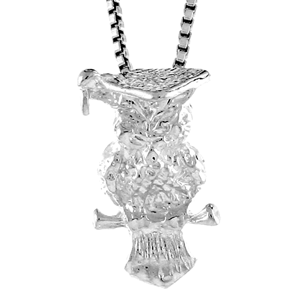 Sterling Silver Owl Pendant, 5/8 inch tall