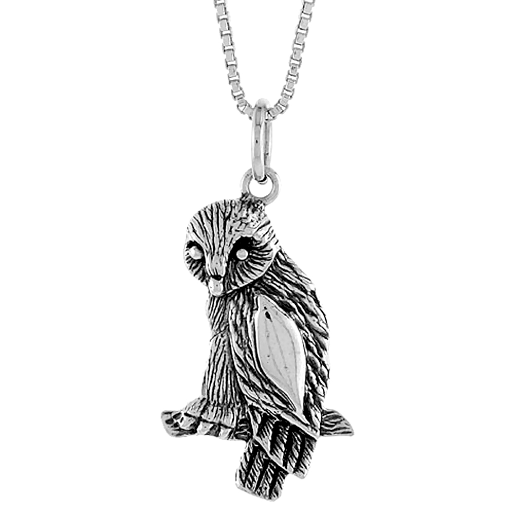 Sterling Silver Owl Pendant, 1 inch 