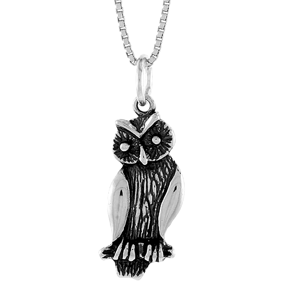 Sterling Silver Owl Pendant, 7/8 inch 