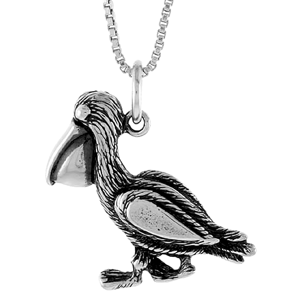 Sterling Silver Pelican Pendant, 3/4 inch tall