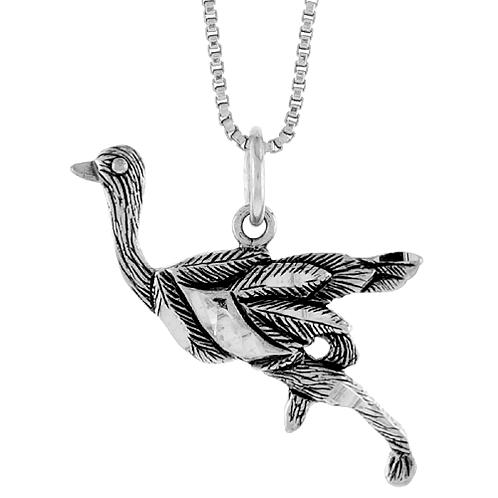 Sterling Silver Ostrich Pendant, 1 1/8 inch Tall