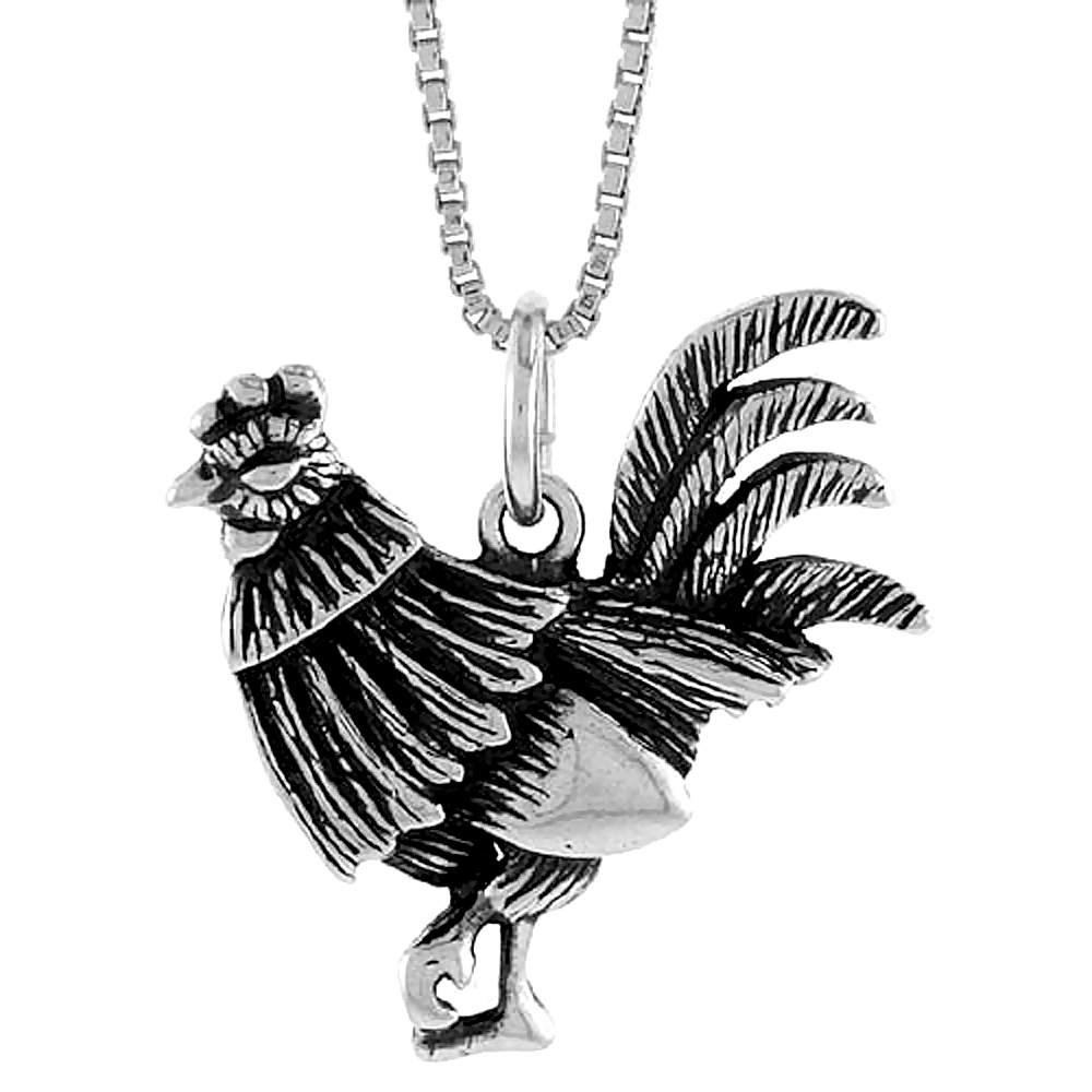 Sterling Silver Rooster Pendant, 1 inch Tall