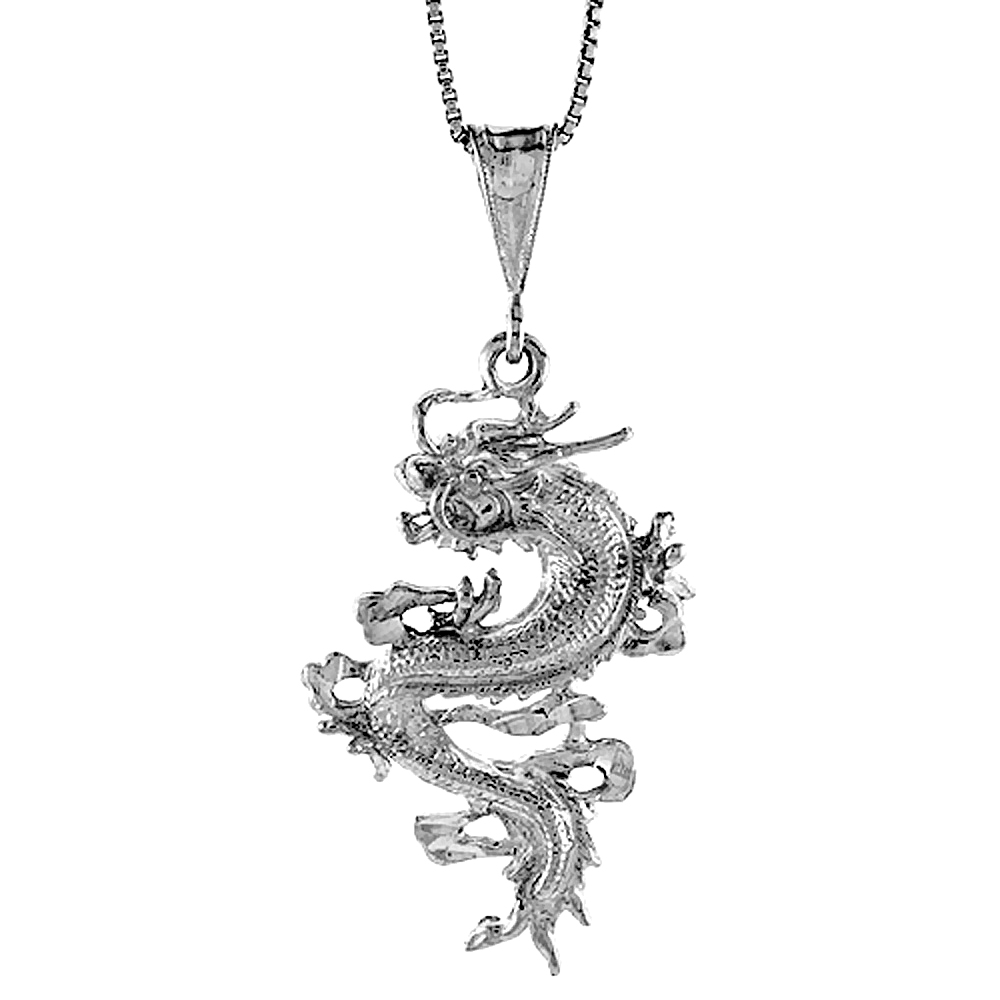 Sterling Silver Chinese Dragon Pendant, 1 1/2 inch Tall