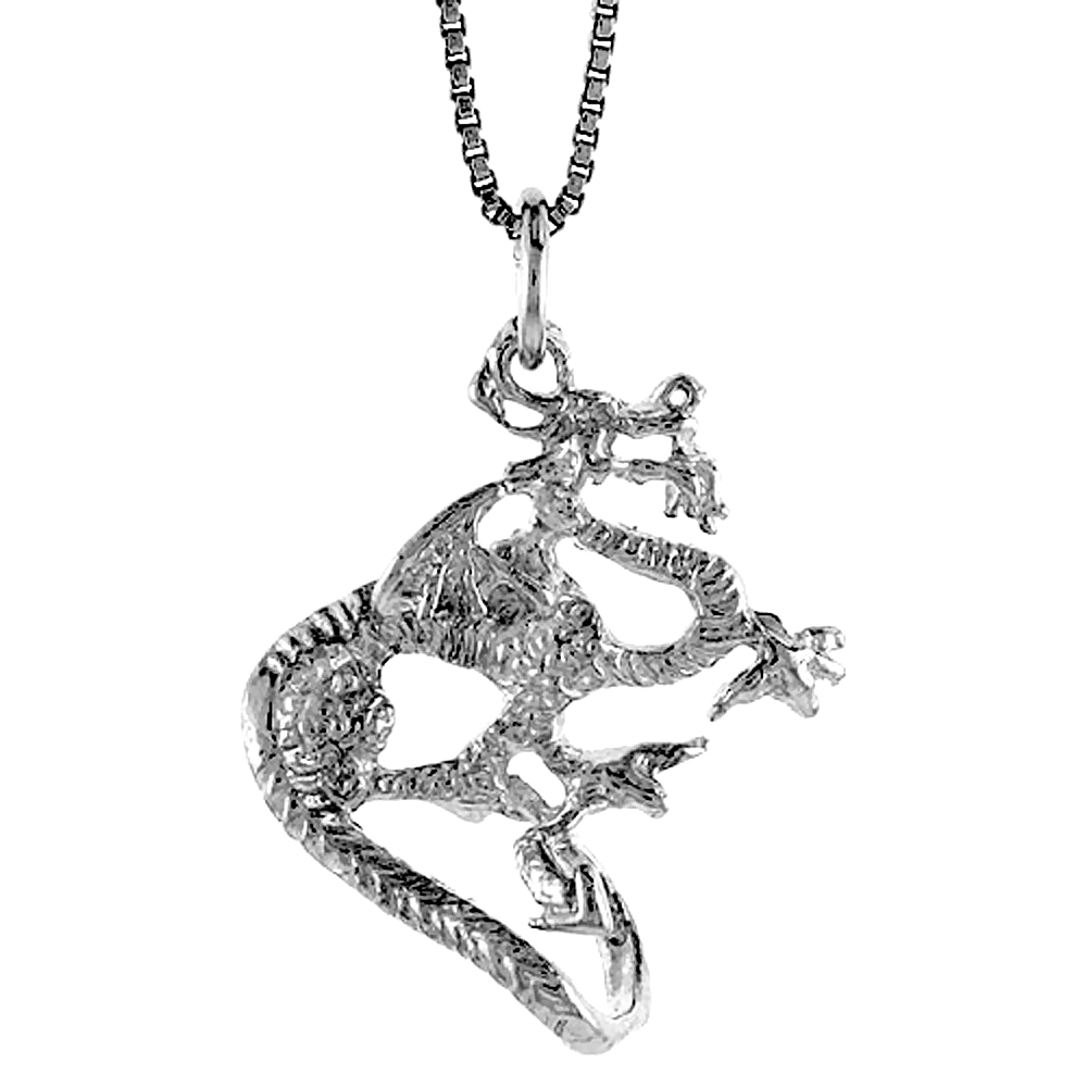 Sterling Silver Dragon Pendant, 1 inch Tall