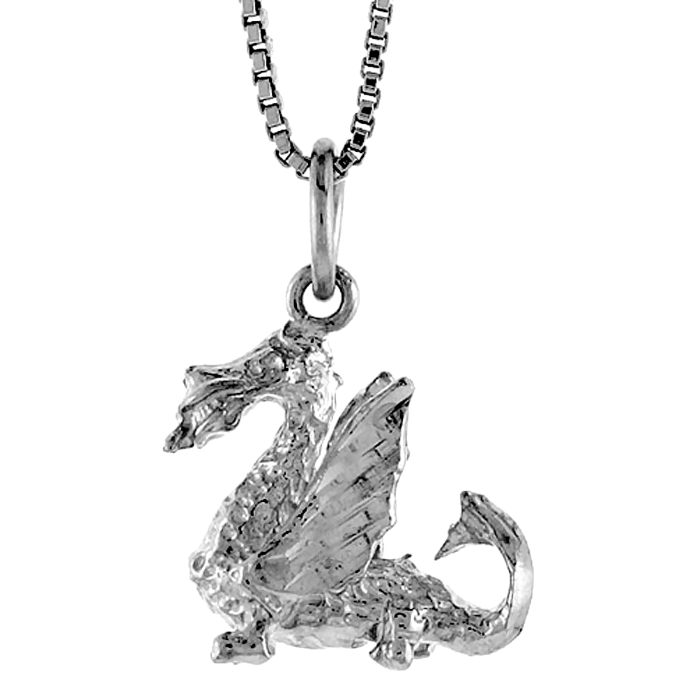 Sterling Silver Dragon Pendant, 5/8 inch Tall