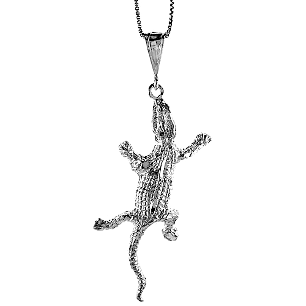 Sterling Silver Large Gecko Pendant, 2 3/8 inch Tall