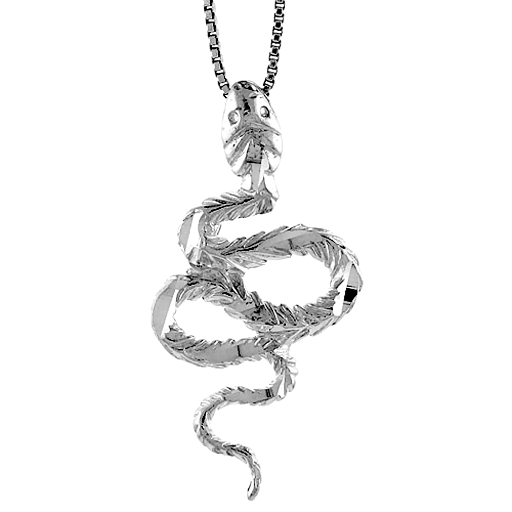 Sterling Silver Snake Pendant, 1 1/2 inch Tall