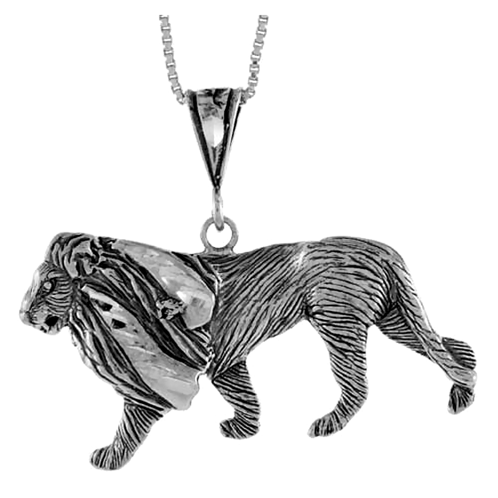 Sterling Silver Lion Pendant, 1 3/4 X 3/4 inch 