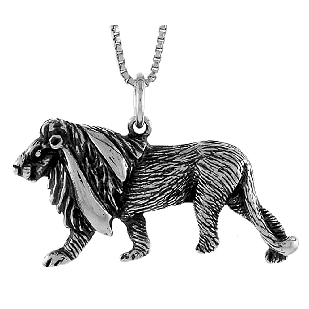 Sterling Silver Lion Pendant, 1 1/4 inch Tall