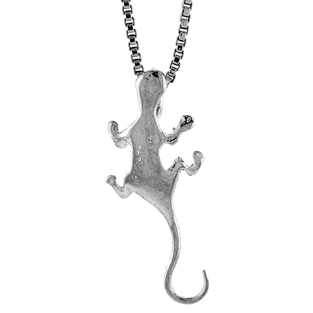 Sterling Silver Small Gecko Pendant, 7/8 inch Tall
