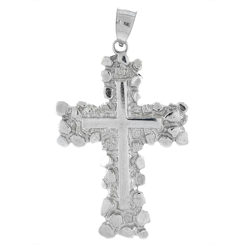 Sterling Silver Large Nugget Cross Pendant, 1 3/4 inch