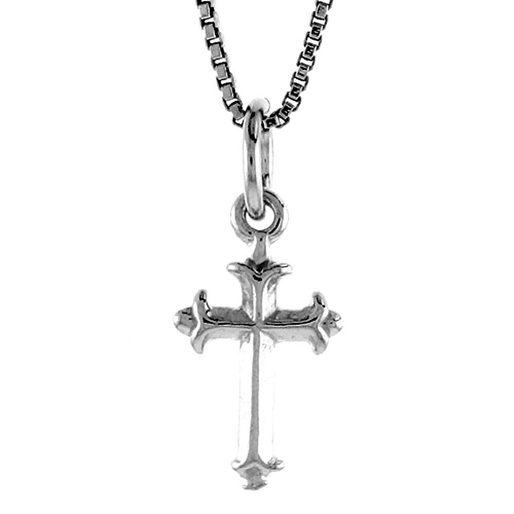 Sterling Silver Teeny Fleur-De-Lis Cross Pendant, 1/2 inch