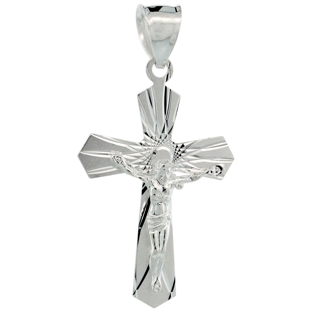 Sterling Silver Crucifix Pendant w/ Gothic Cross, 1 1/4 inch tall