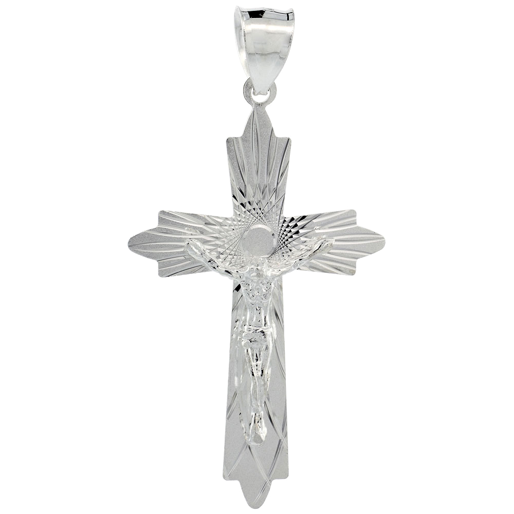 Sterling Silver Crucifix Pendant w/ Cross Fleury, 1 5/8 inch tall