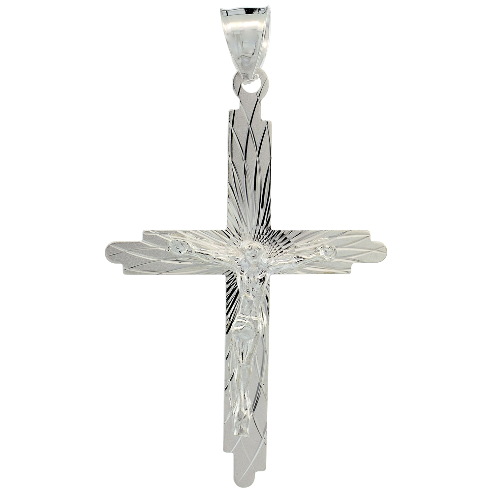 Sterling Silver Crucifix Pendant w/ Cross, 1 3/4 inch tall