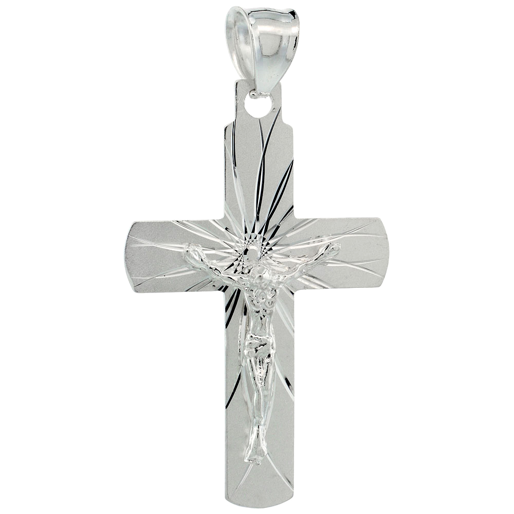 Sterling Silver Crucifix Pendant w/ Latin Cross, 1 1/2 inch tall
