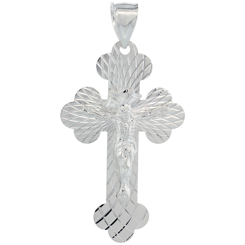 Sterling Silver Crucifix Pendant w/ Cross Bottony, 2 inch tall