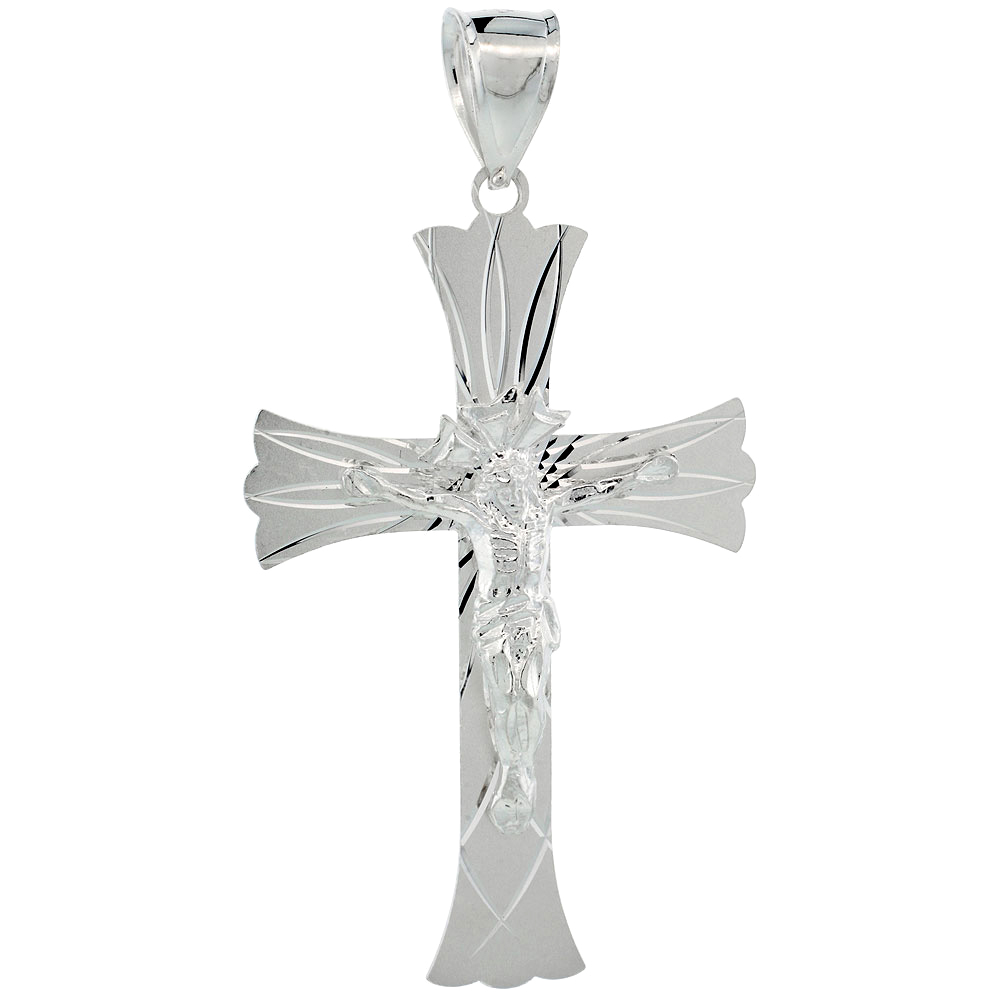 Sterling Silver Crucifix Pendant w/ Cross Patonce, 2 1/16 inch tall