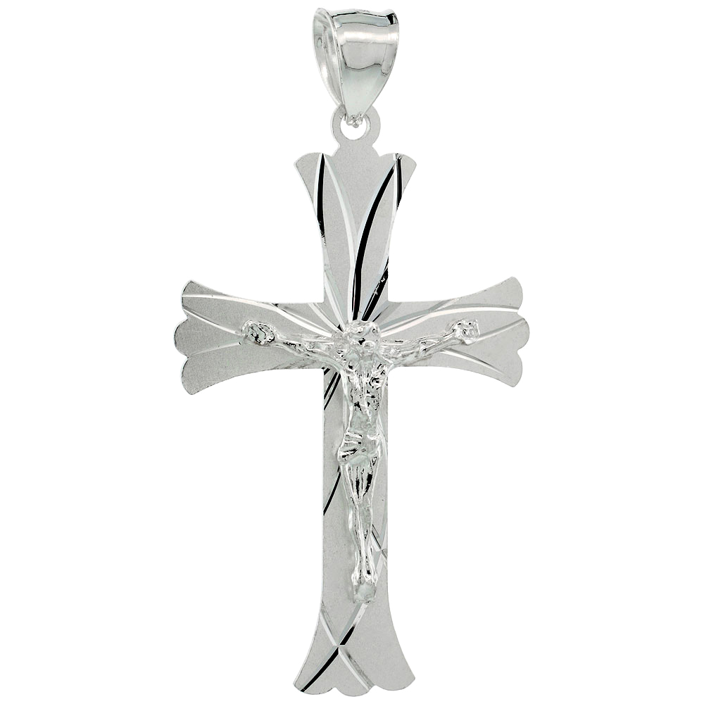 Sterling Silver Crucifix Pendant w/ Cross Patonce, 1 3/4 inch tall