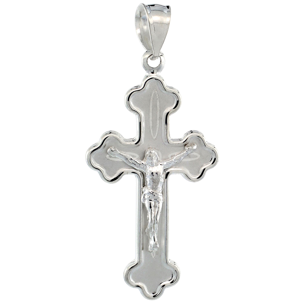 Sterling Silver Crucifix Pendant w/ Cross Bottony, 1 1/2 inch tall