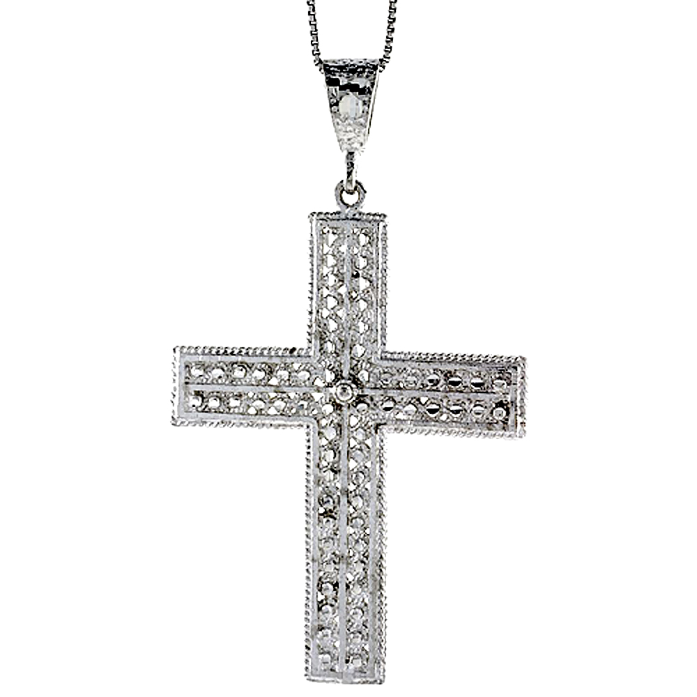 Sterling Silver Large Cross Pendant, 2 1/2 inch 