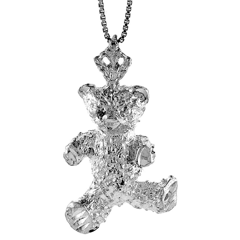 Sterling Silver Large Teddy Bear Pendant, 1 1/16 inch 