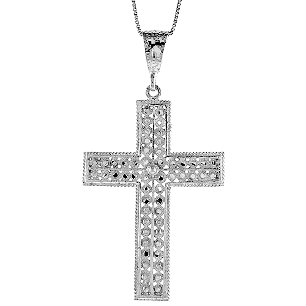Sterling Silver Cross Pendant, 2 1/8 inch 