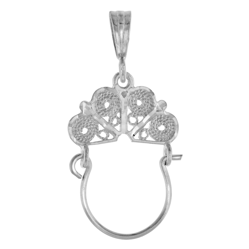 Sterling Silver Filigree Hearts Charm Holder Pendant for Necklace Women 1 1/16 inch Tall