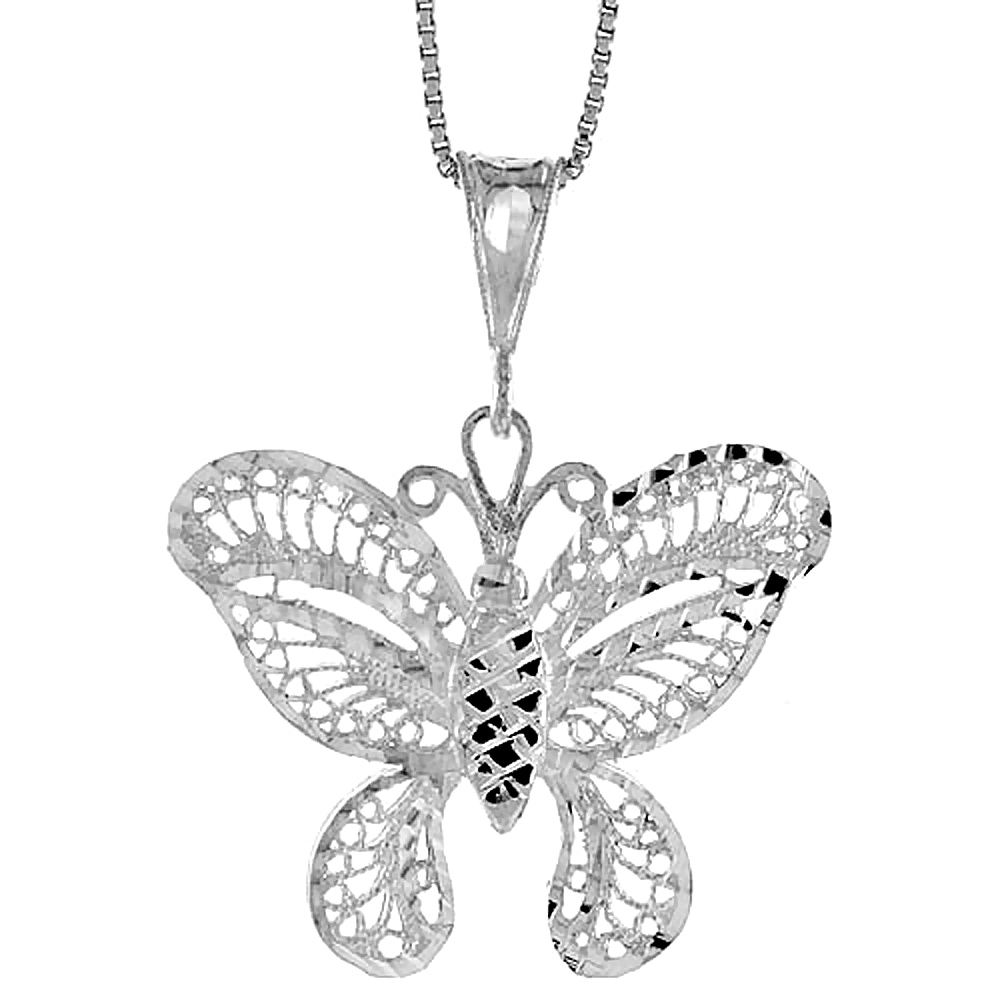 Sterling Silver Large Filigree Butterfly Pendant, 1 1/8 inch 