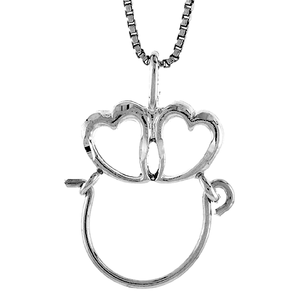 Sterling Silver Double Heart Charm Holder Pendant, 7/8 inch 