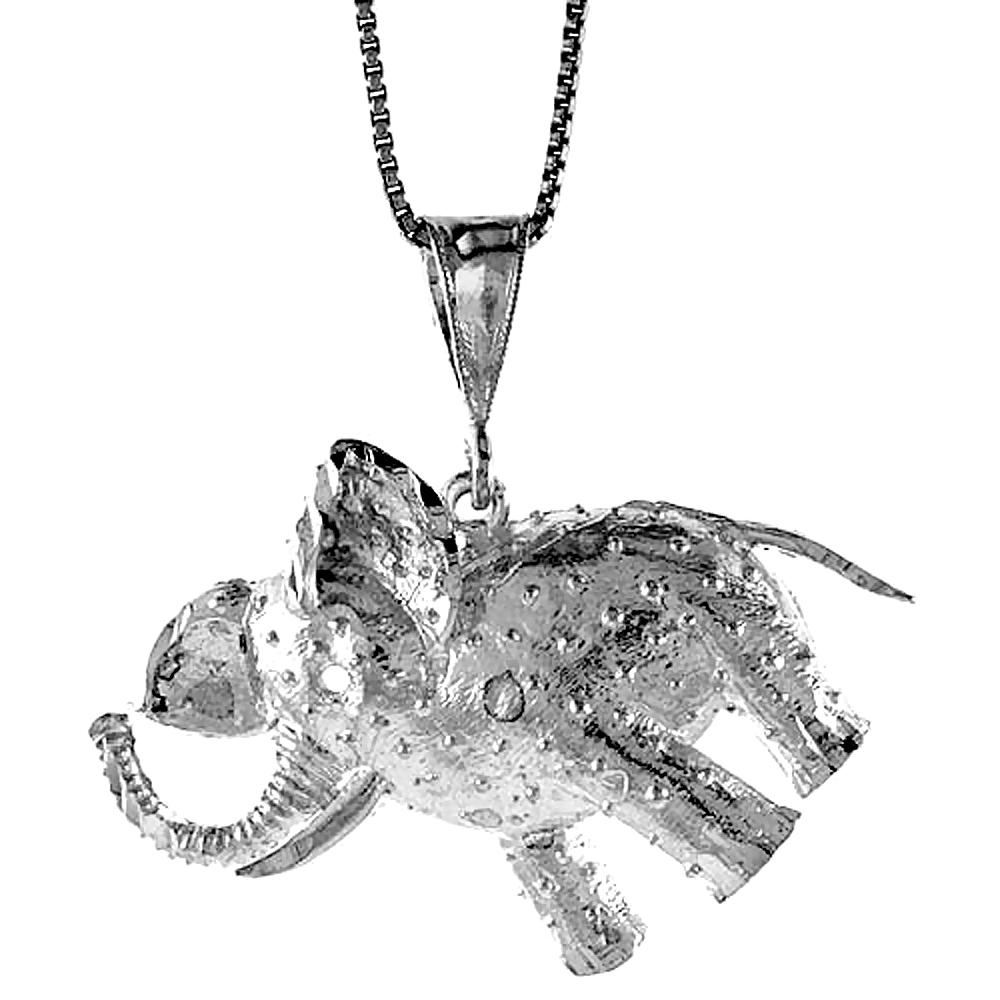 Sterling Silver Large Elephant Pendant, 1 1/8 inch 